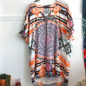 Gypsy 05 Colorful Mandala V-neck Tunic Dress Summer Vacation Boho